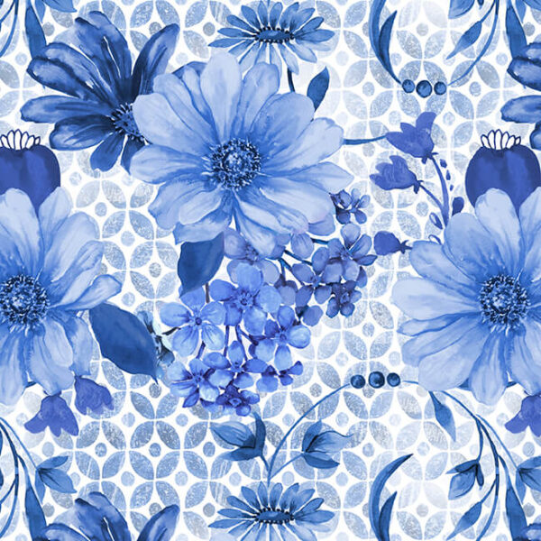 Blue Jubilee Large Daisy with Swirl 1719-75 medium blue blank quilting 45" quilters cotton fabric