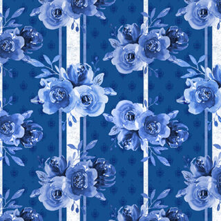 Blue Jubilee Floral on Striped Background 1724-77 Dark Blue blank quilting