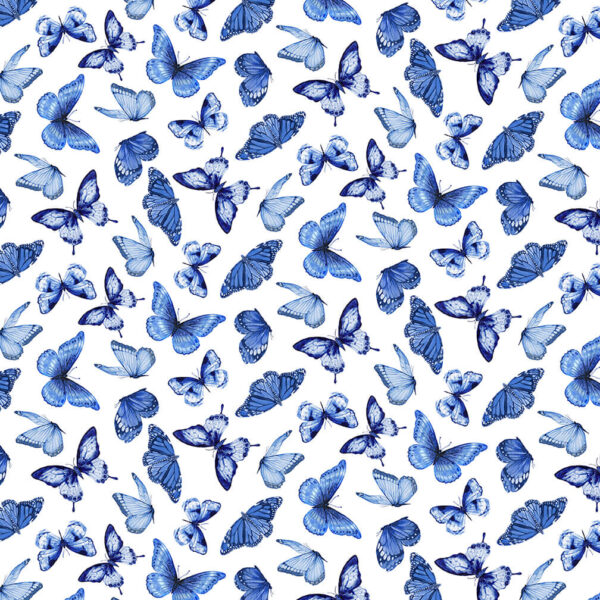Blue Jubilee Butterflies 1725-701 White Blank Quilting